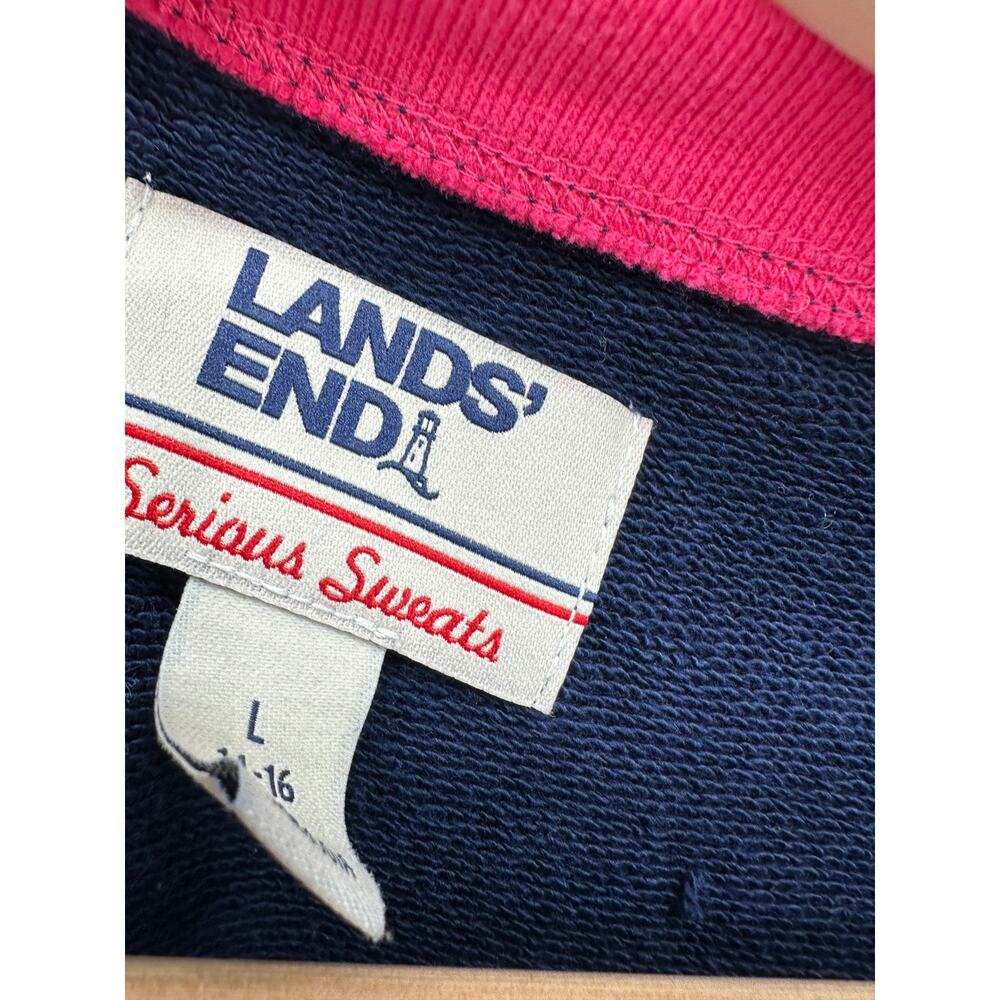 Lands' End Serious Sweats Colorblock Tunic Sweatshirt Women L‎ Navy Pink Preppy - Picture 6 of 7